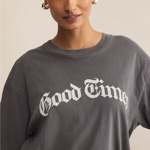 Z Supply Good Times Graphic Long Sleeve Tee - Charcoal Gray & White